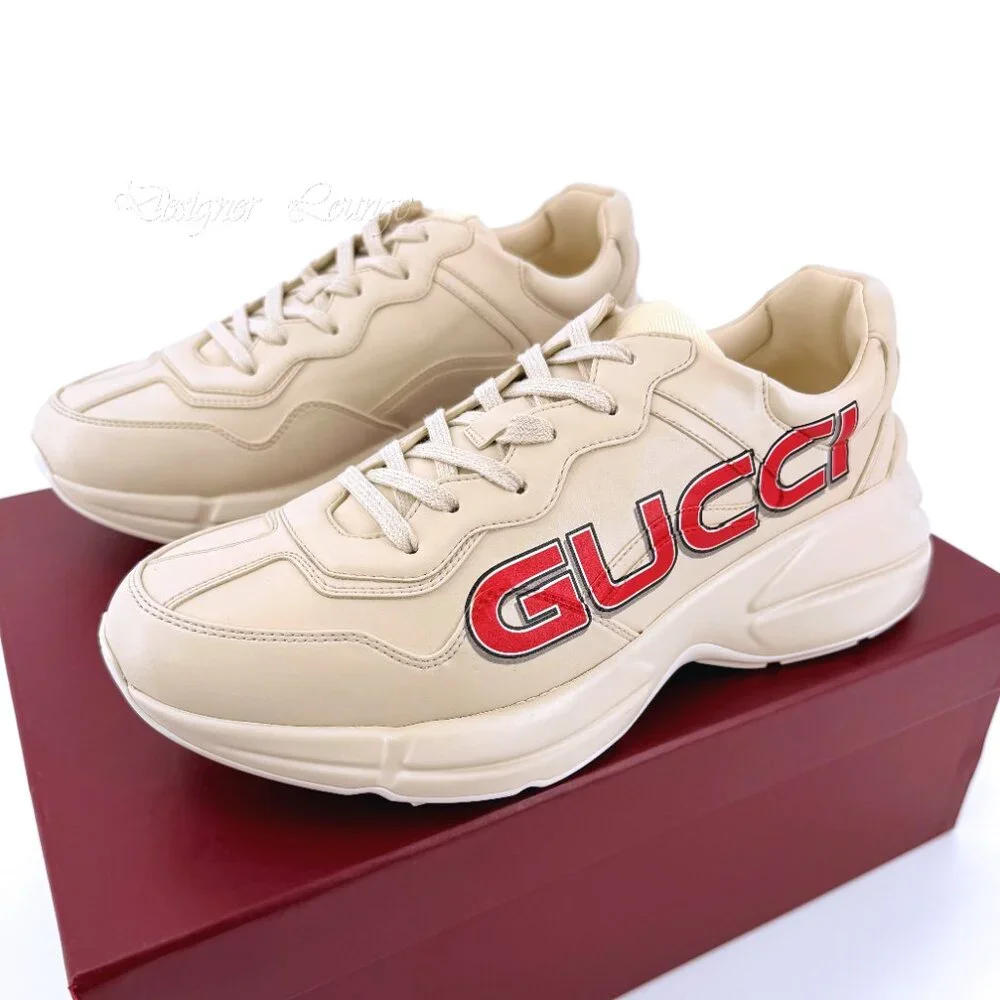 NEW GUCCI Rhyton Ivory Demetra Leather Sneakers Men’s G 8.5 / US 9 Authentic
